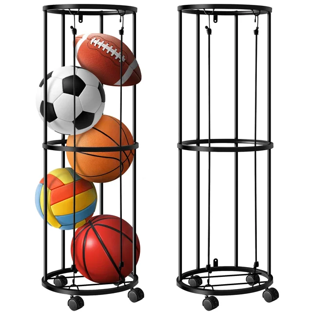 Indoor Gym Garage Sports Ball Storage Wall Mount Rolling Basketball Holder Columnar Vertical Ball Racks