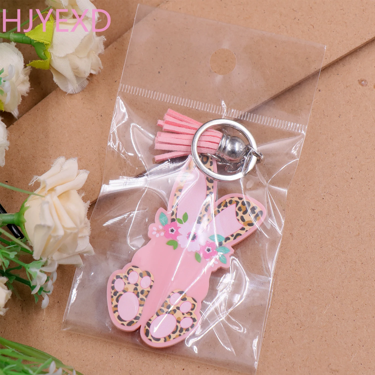 KHS184KH1098 - Hot Selling Factory Leopard Flower Bunny Keychain