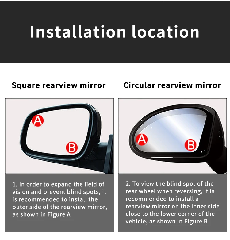 Universal HD Blind Spot Mirror Wide Angle Adjustable Rotating Rearview Mirror Small Circular Mirror Car Parts and Accessories