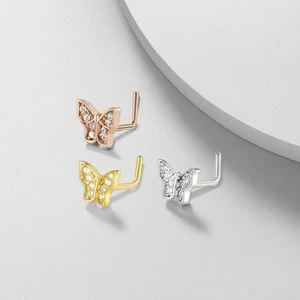 Stainless Steel Butterfly Nose Piercing L Shaped Nose Stud Ring Wholesale Body Jewelry