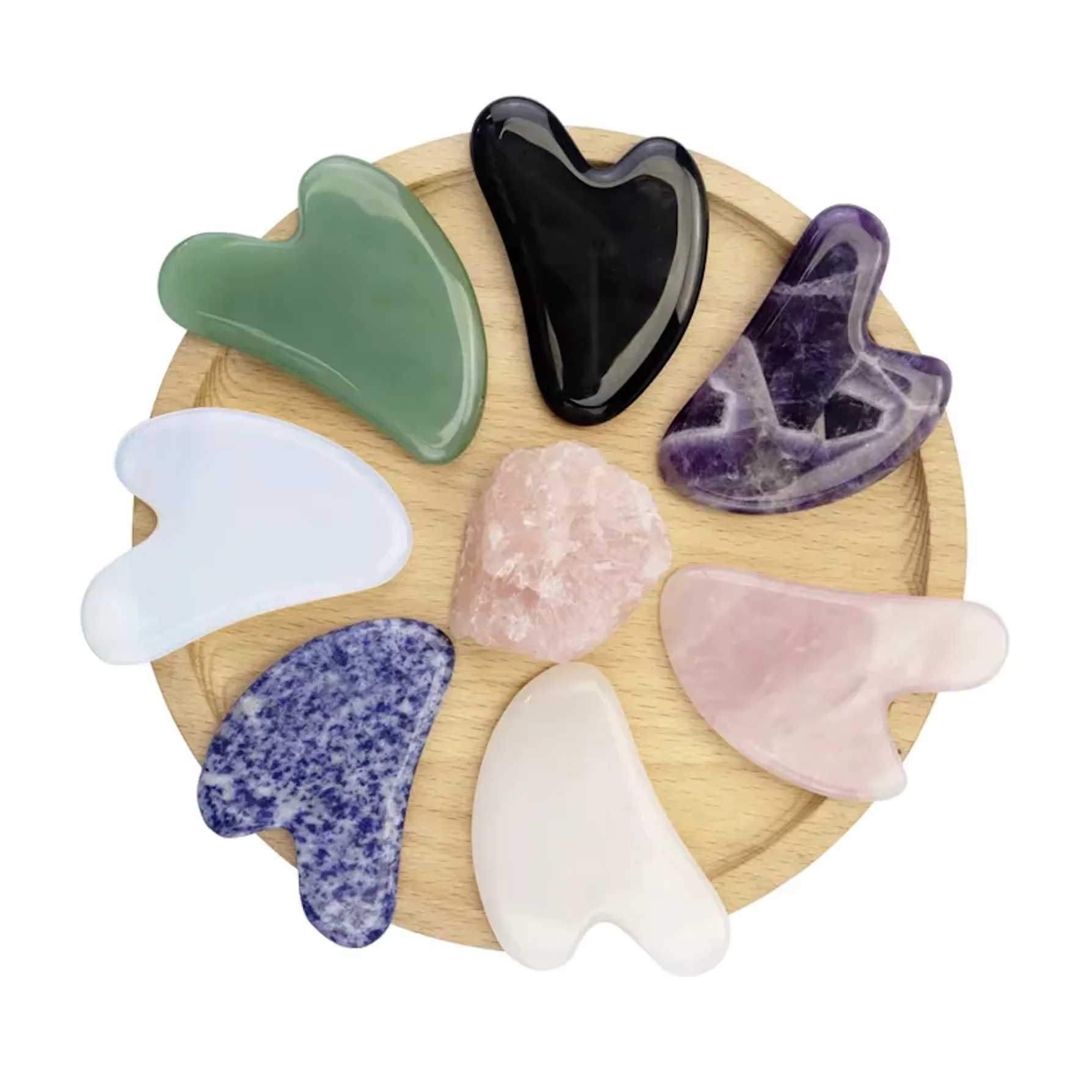 Natural Energy Stone Facial Massage and Gua Sha Scraping Board Crescent-Shaped Massager Set with Terahertz Gua Sha Tools