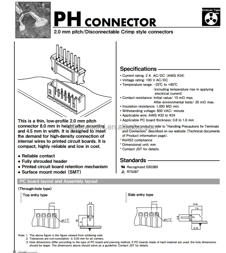 Hot sale Original B6B-PH-SM4-TB CONN HEADER SMD 2MM Connector Header Mount 6 position Rectangular Connectors Headers Male Pins