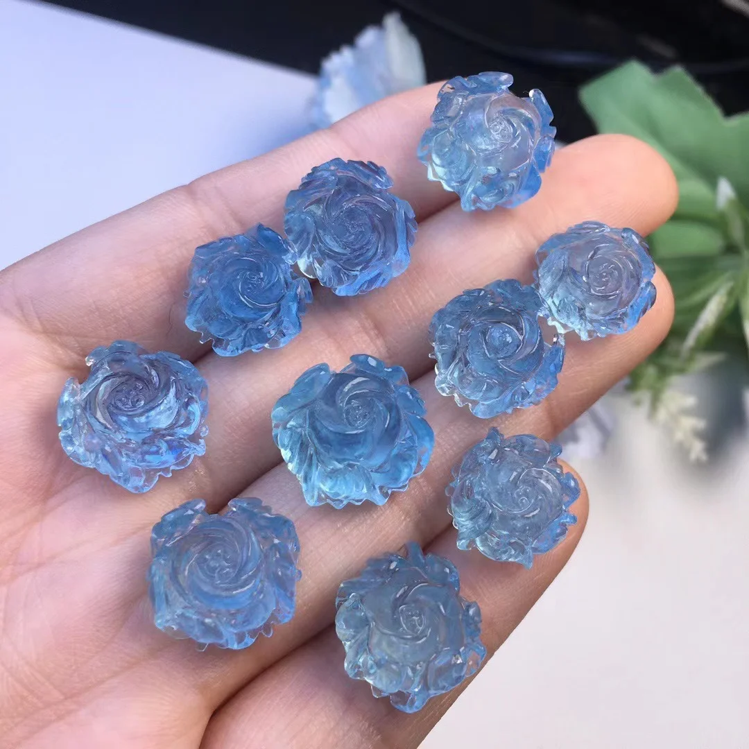 Натуральный высококачественный резной хрустальный цветок Аквамариновый кристалл резьба лотоса для