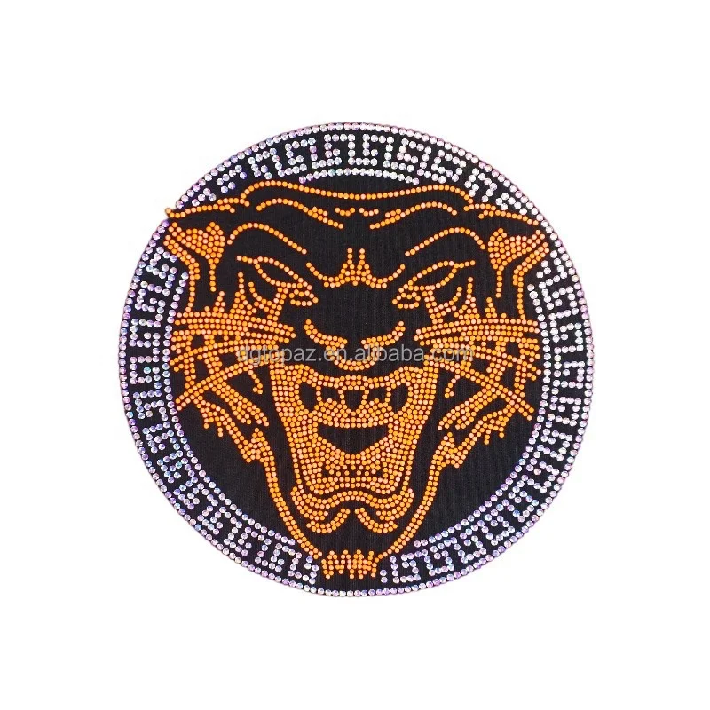 Factory Wholesale Hot Fix Iron On Custom tiger rhinestone heat transfer fabric heat transfer stickers for clothing