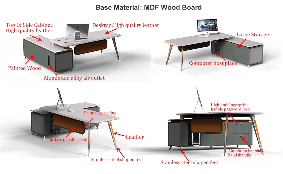 Modern Designer Ceo Office Desk Specifications Iron Base Boss Table For