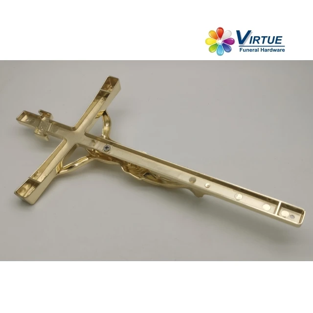 Funeral Supplies Casket Decoration 11.5'' Metal crucifix and Cross 8038 in Gold color
