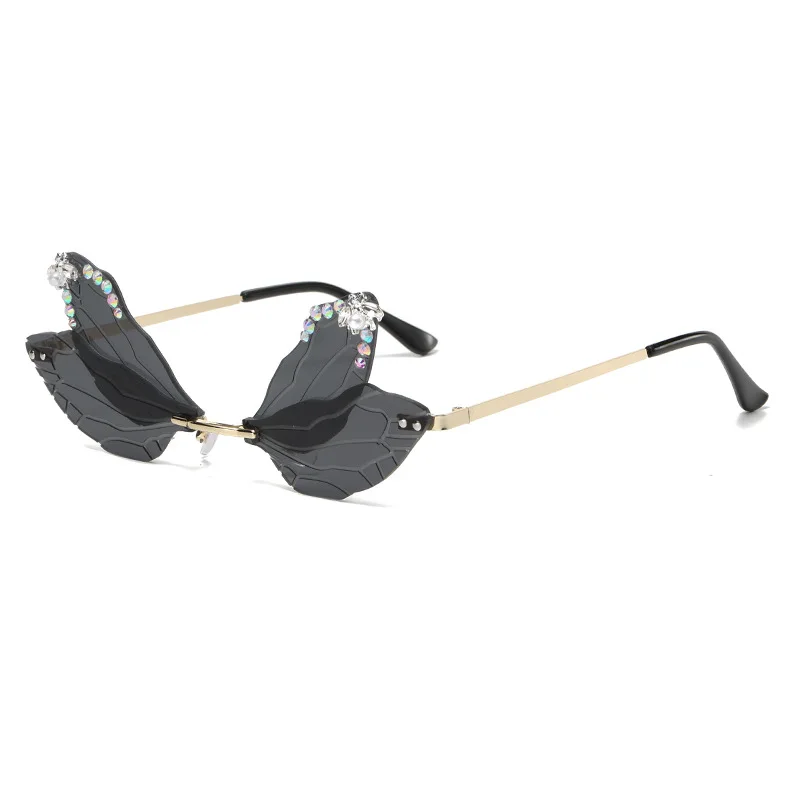 ?Women Black Dragonfly Wing Shape Frameless Irregular Shades Party Sun Glasses Amazon.com: ENTHYI Dragonfly Wing Shape Sunglasses for Women  main image 3