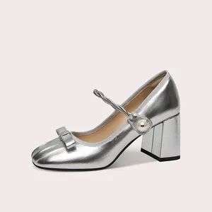 Silver Low-cut Evening Wind Single Shoes French Sweet Style with Small Skirts Mary Jane Shoes