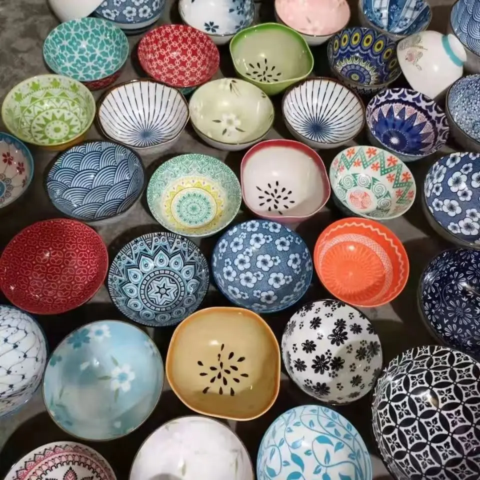 Factory Cheap Price Colour Ceramic Stock Irregular Porcelain Dinnerware Ceramic Plate Bowls Mixed Ceramic Stock by Box Carton