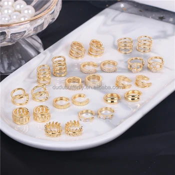 Custom cheap Ear Cuff minimal hoop studs trendy jewelry 18k gold plated clip on earrings for women 2022 summer