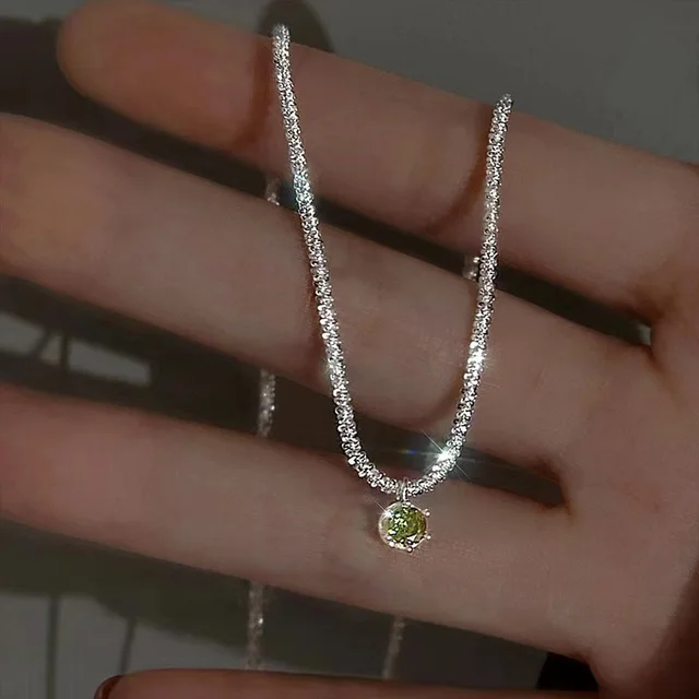 S925 sterling silver emerald zircon sparkling necklace for women light luxury high-end niche variety matched