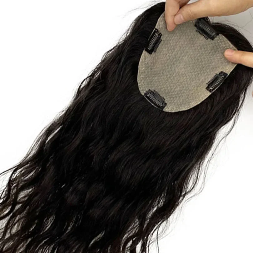 10-22 Zijden Basis Menselijk Haar Topper met 4 Clips In Haar Toupetjes Braziliaanse Losse Golvende Fijne Haarstuk Toupetje Voor Vrouwen_voghion.com