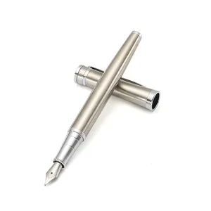 Luxury Gift Promotional Metal Fountain Pen Silver Color Calligraphy Pen With Custom Logo
