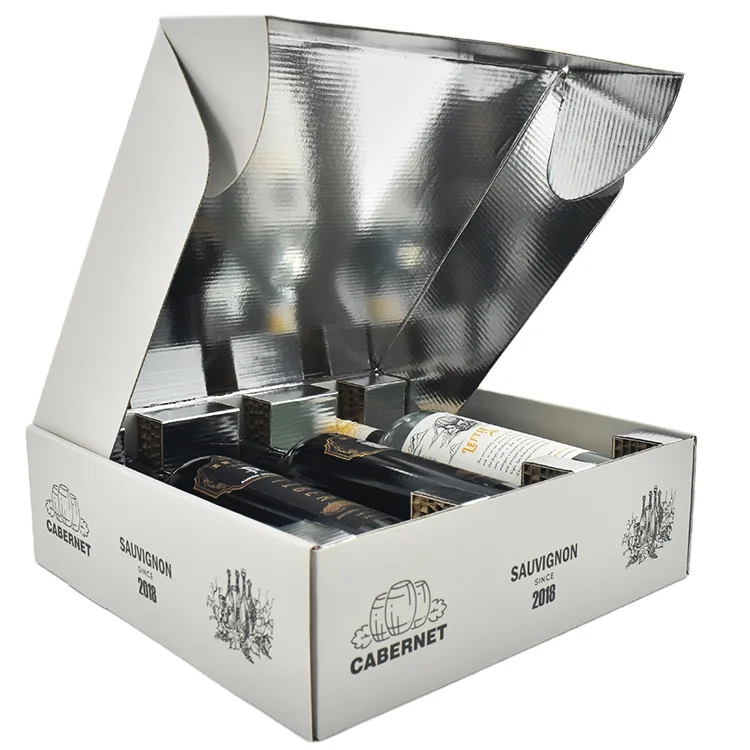 Custom Insulated Frozen Food Carton Boxes and Corrugated Cardboard Shipping Paper Carton Box for Wine Whiskey Brandy and Seafood