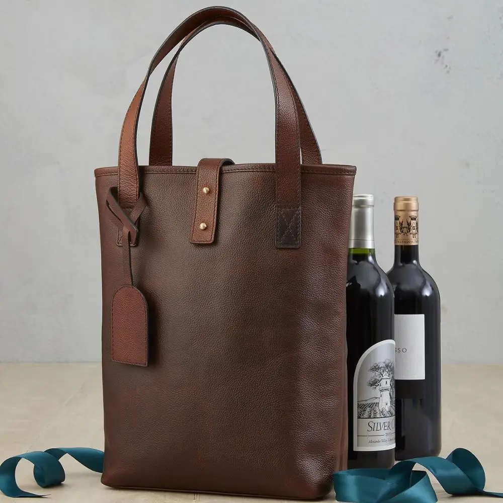 Leather Wine Bottle Carriers & Wine Tote Bags - Custom wine totes