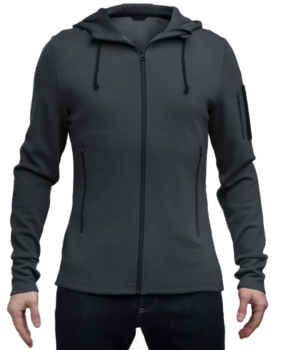 Mens Zip up Merino Wool Fleece Hoodie Coat With Thumb Holes Merino Wool Jacket