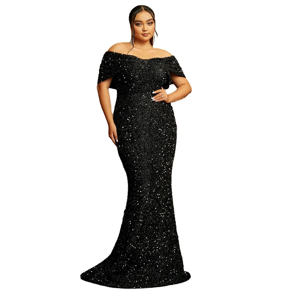 Shop Our Black Long Evening Gown with Sequins & off Shoulder Shop Our Black Long Evening Gown with Sequins & off Shoulder