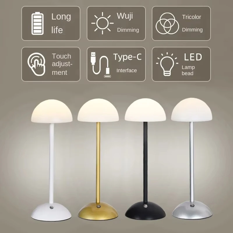 product modern rgb rechargeable led nightlight table lamp creative touch metal clear mushroom bedside atmosphere camping home battery-40