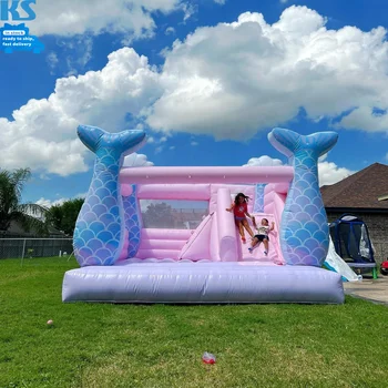 Large 13x13 ft Commercial PVC Pink Mermaid Bounce House Inflatable Jumping Castles For Kids Inflatable Bouncer For Party