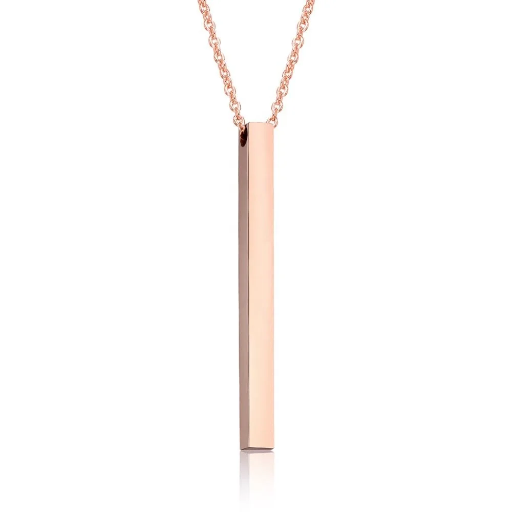 Wholesale Diy Stainless Steel Diamond Trendy Link Chain Blank Customize Personalized Engraved Pendant Bar Necklace