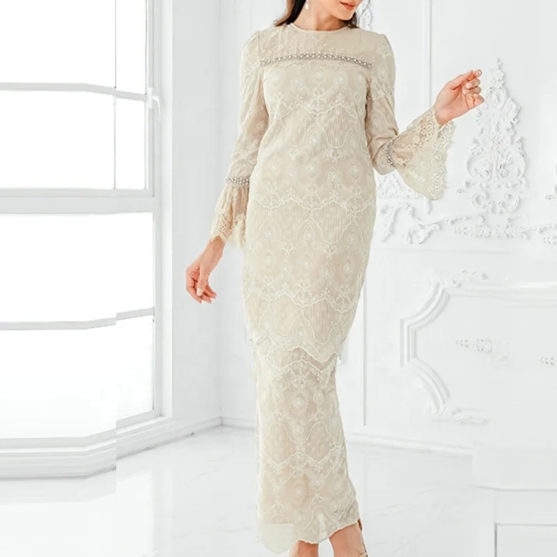 Factory Outlet  2 Pieces Skirt Set Malaysia Traditional Clothing Khimar Long Dress Baju Kurung Embroidery Abaya