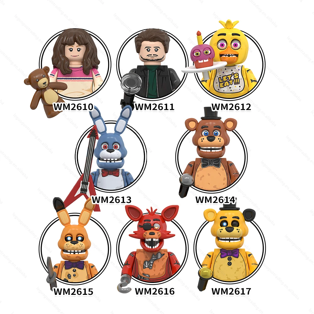 WM6170 FNAF Five Night at Freddy Chica Mike Abby Spring Bonnie Golden Freddy Foxy Mini Educational Building Blocks Toys for Kids