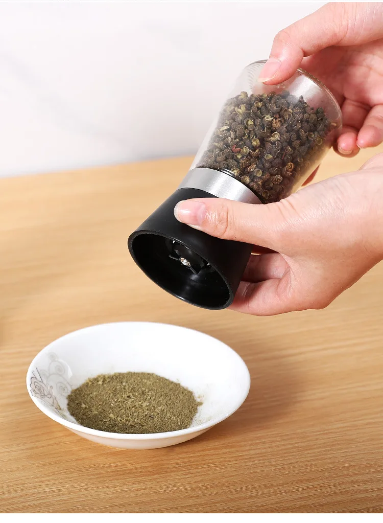 Manual grinder Kitchen glass seasoning bottle Household stainless steel black pepper coffee seasoning grinding bottle details