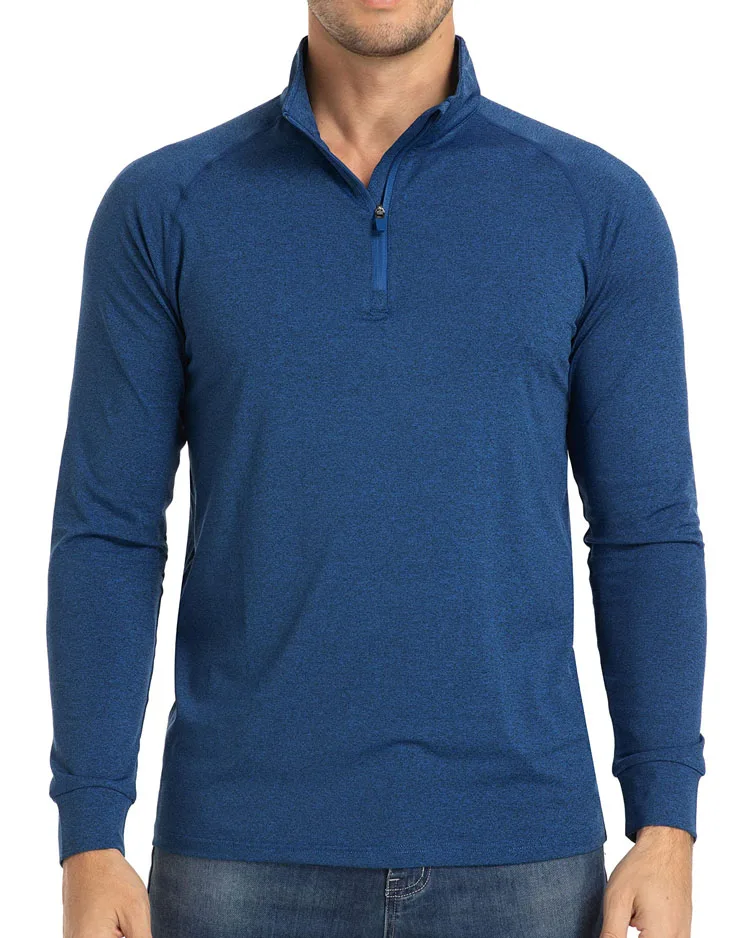 Custom LOGO UPF50+ Sun Protection 1/4 Zip Pullovers Mens Long Sleeve POLO Shirt High Quality Running