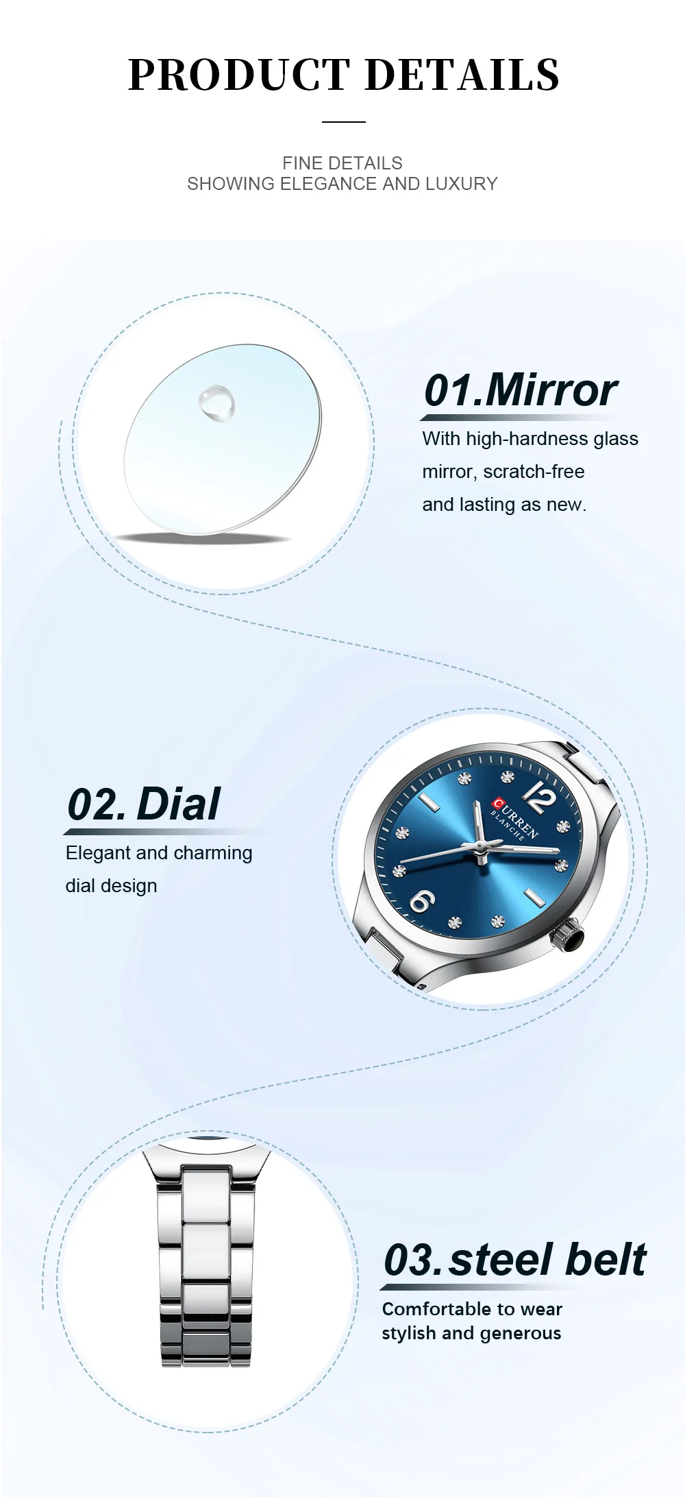 Curren 9105 Women Elegant Watch Stainless Steel Fashion Diamond Number Dial Ladies Watches Luminous Casual Quartz Wristwatch