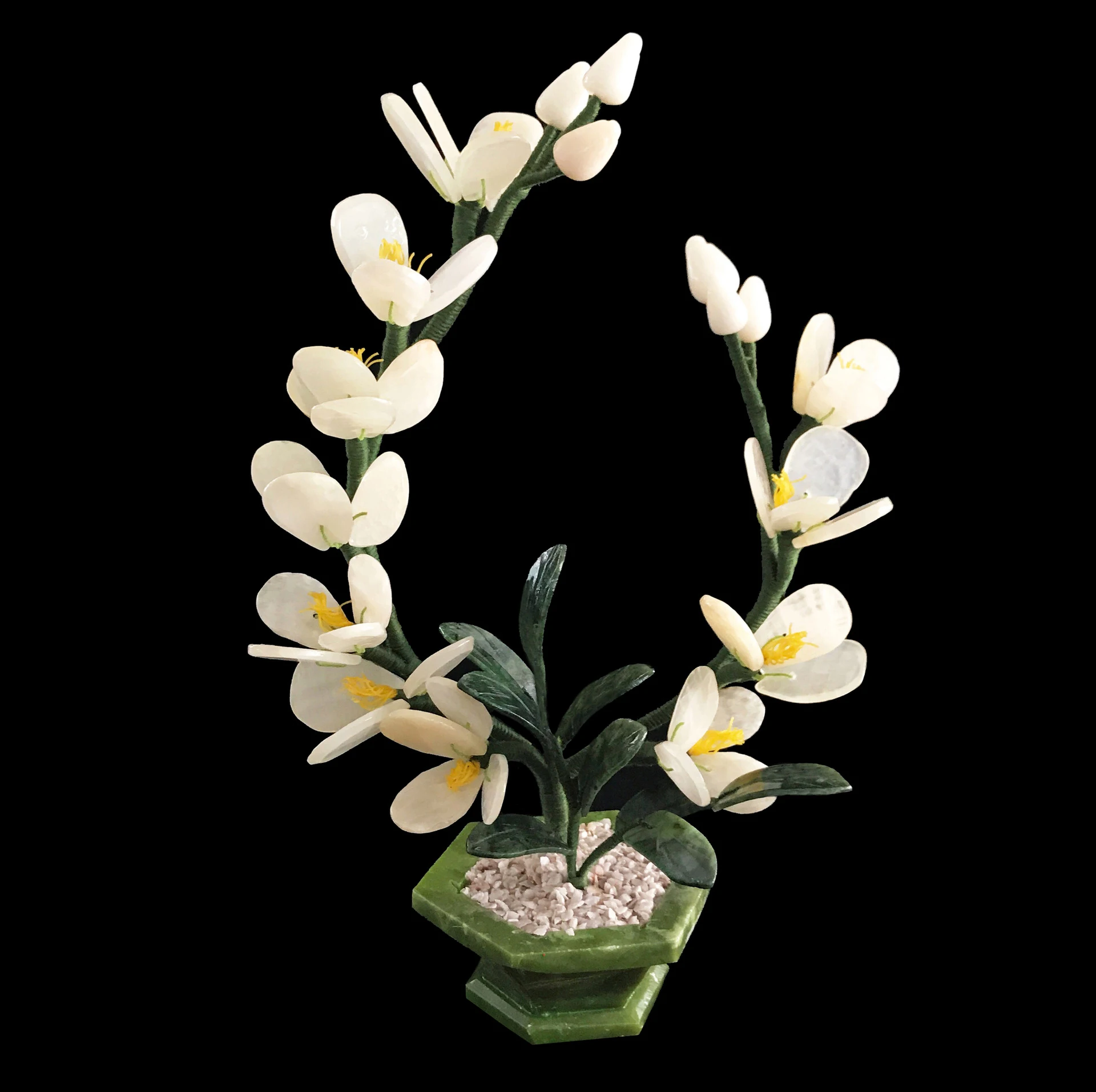 Natural Jade White Orchid Bonsai Flower Feng Shui Decorative Tree Gemstone Plant 