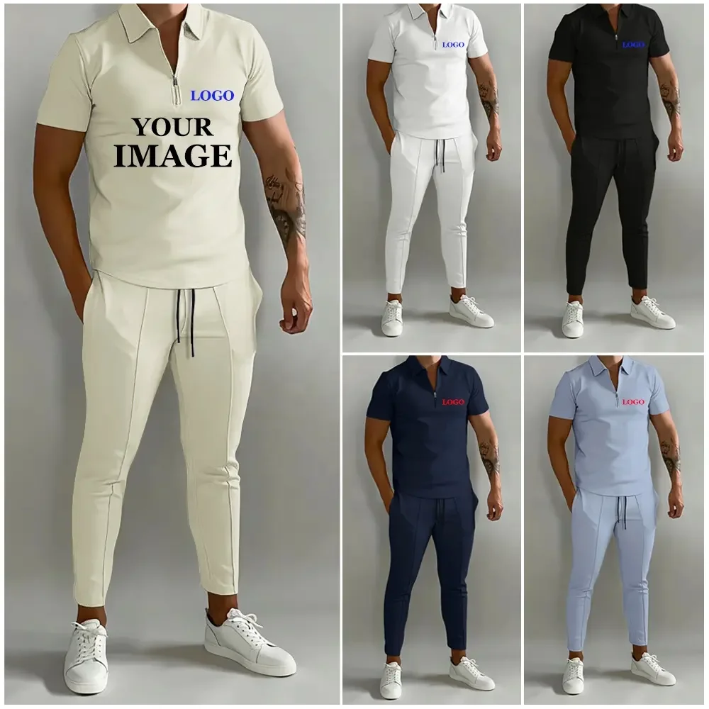 DOVEARK RTS Spring and Summer Matching Men's Suit Lapel Short Sleeve POLO Shirt Sports Pants Casual Knitted 2-piece Suit for Men