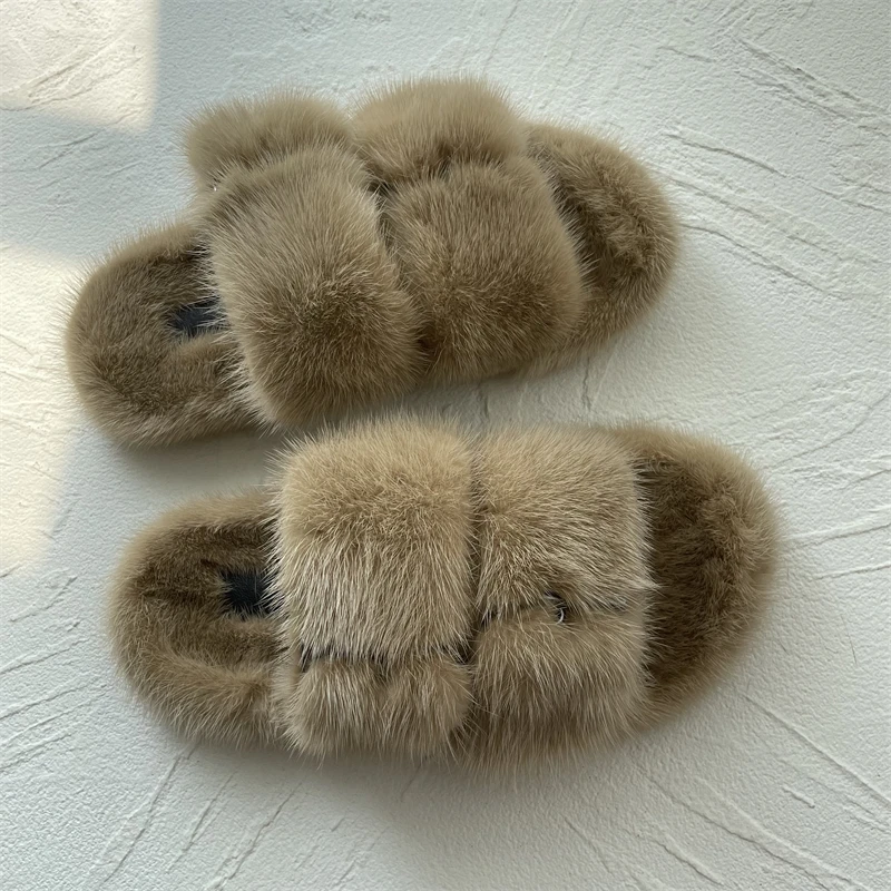 Sandals Flat mink fur insert Luxury