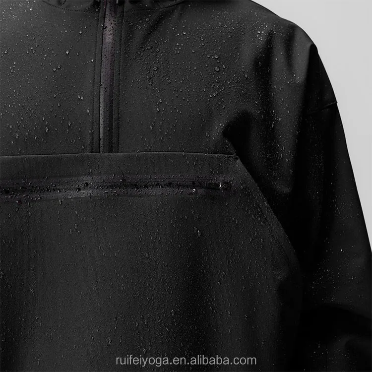 Custom Winter Warm Quick Dry Soft Shell Black Patch Waterproof Rain Sport Half Zip Jacket Men