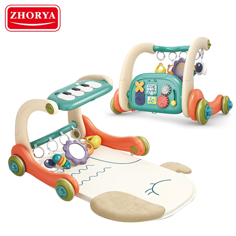 Zhorya 3 in 1 Baby Trolley Walker Educational Learning Toys Play Mats Push Adjustable Wheel Baby Walkers