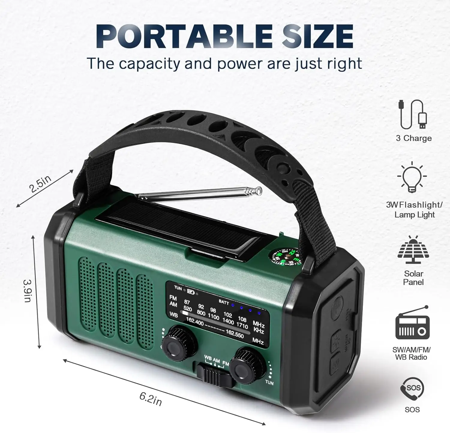 10000mAh Portable Solar Power Bank and LED Flashlight Polymer Battery Hand Crank AM/FM/NOAA Weather Bands Radio factory