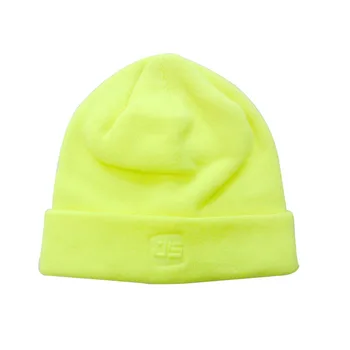 Wholesale Customized Embossed Logo Beanie Unisex Acrylic Knitted Fluorescent Yellow Winter Beanie Hat