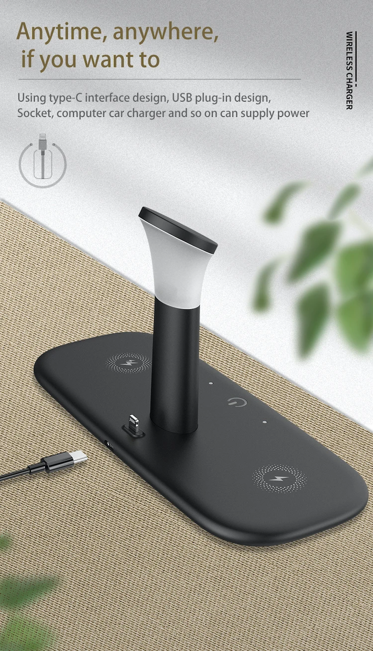 Type c white table usb replenisher with Devices Protection PJD Fast adapter powerbank wireless charger led lamp LH5