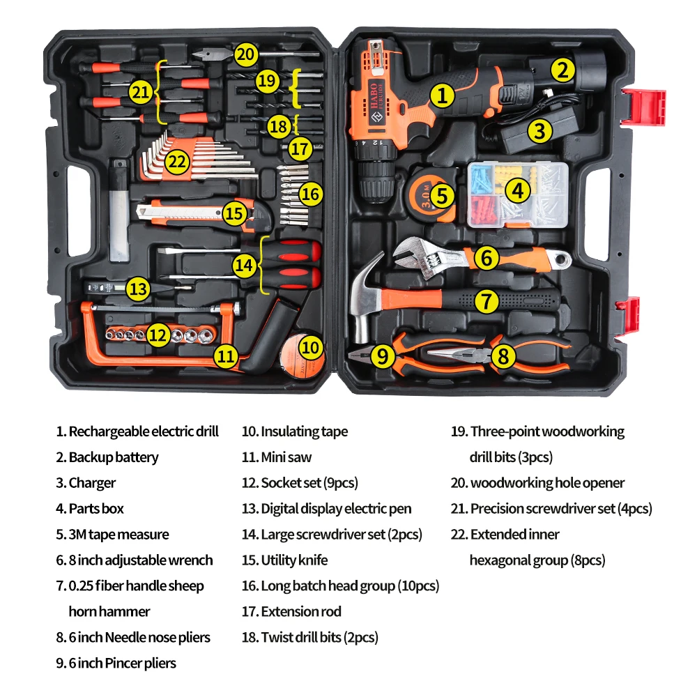 Kingsdun 102pcs Power Tools Combo Set Electric Drill Power Toolkit for Woodworking 12V Electric Drive Impact Drill Set