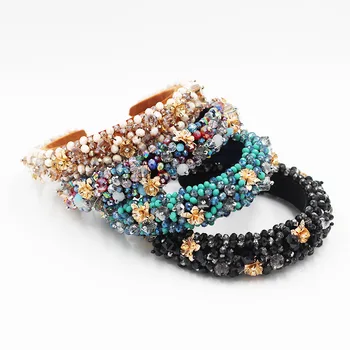 New European baroque luxury headband hairband wholesale transparent color beads rose sponge headband ladies hair accessories