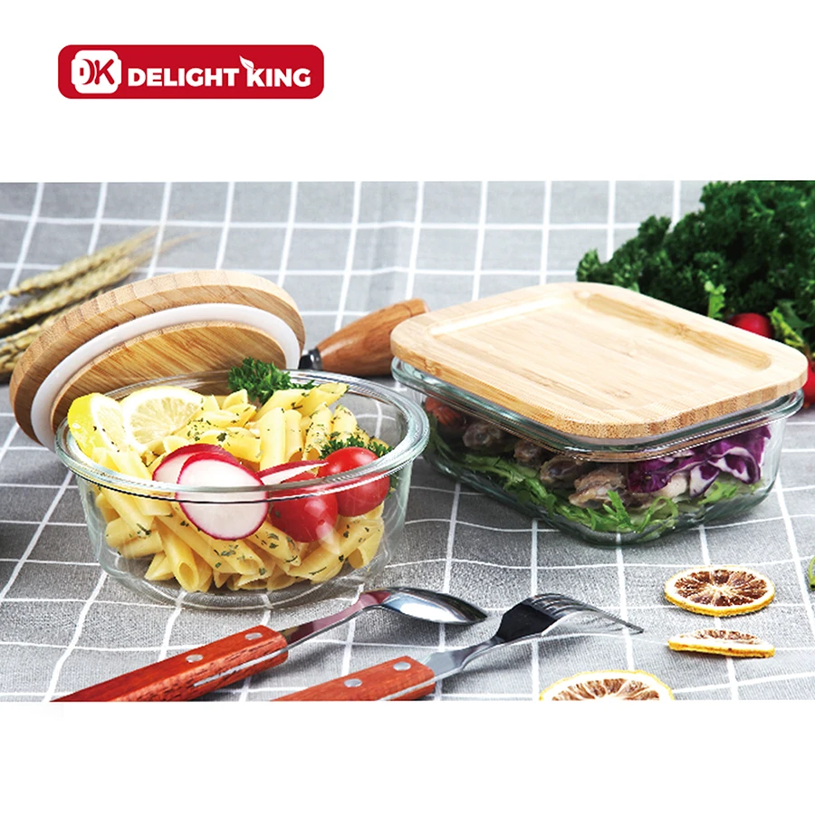 Source Oven and microwave safe hot sell glass storage container glass food  container with bamboo lid food grade non-toxic lunch box on m.