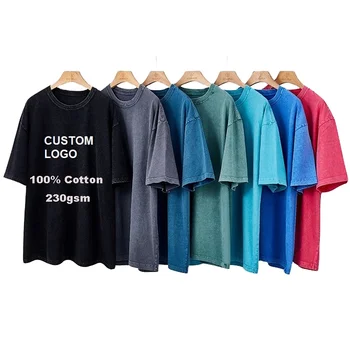 Top Cotton Camisetas Vintage Shirts Cotton Acid Wash T-shirt Enzyme Wash Drop Shoulder Oversized Tshirt Graphic Shirt For Men