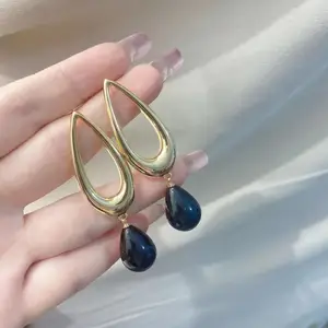 Ilona Vintage Water Drop 14K Gold Plated Drop Earrings Exaggerated Black Pearl Pendants Earrings Women's Fashion Jewelry