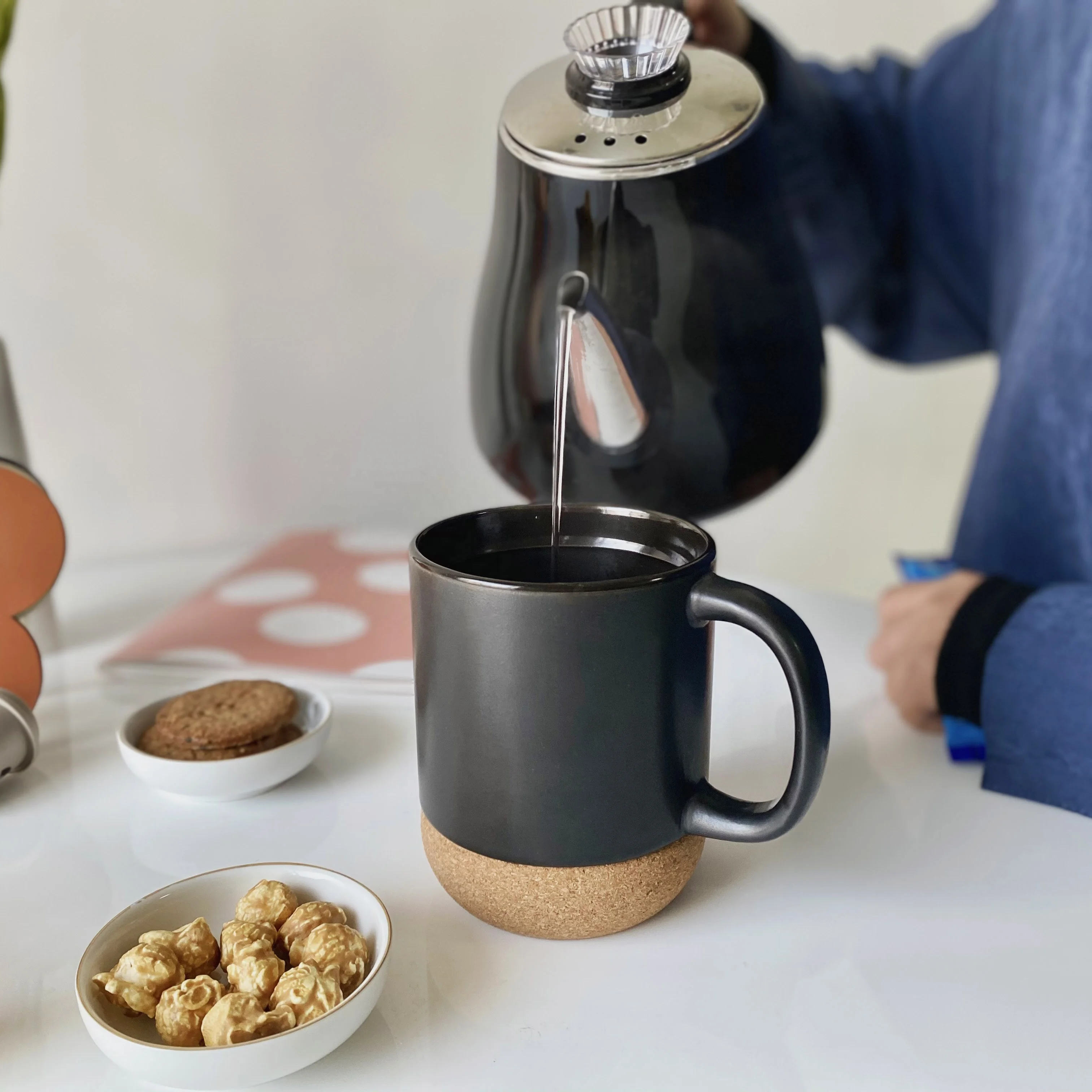 12oz Matte Black Travel Mug With Cork Bottom And Lid Custom Ceramic