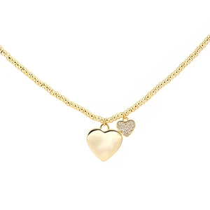 Keiyue 925 Sterling Silver Double Heart Shaped Pendant Necklace Personalized Wedding Gift Zircon Trendy Beads for Women Parties