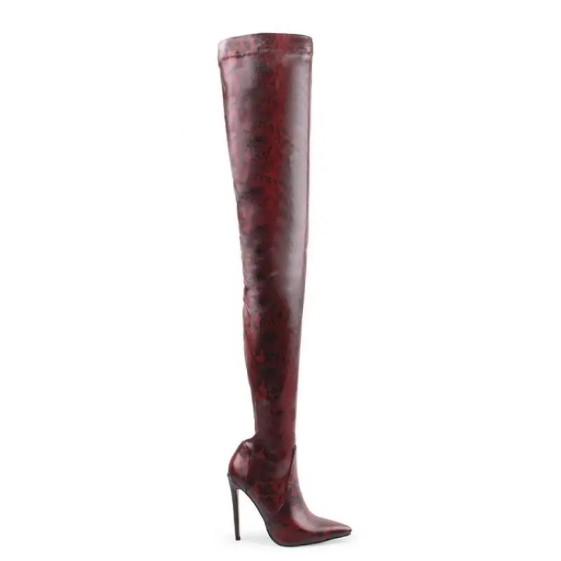 Ladies Large Size Sexy Women Snake Skin With Heel Over The Knee Thigh High Boots - Image 2