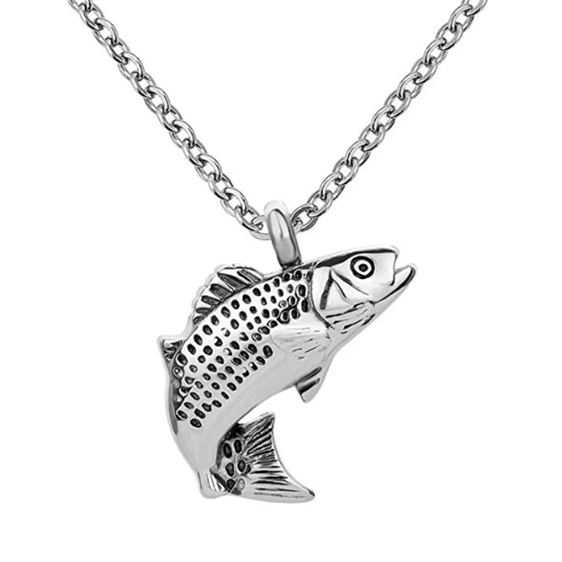 Fish Memorial Locket Jewelry Stainless Steel Pendant Cremation Urn Necklace For Pet Human Ashes Keepsake Gift for Men Women