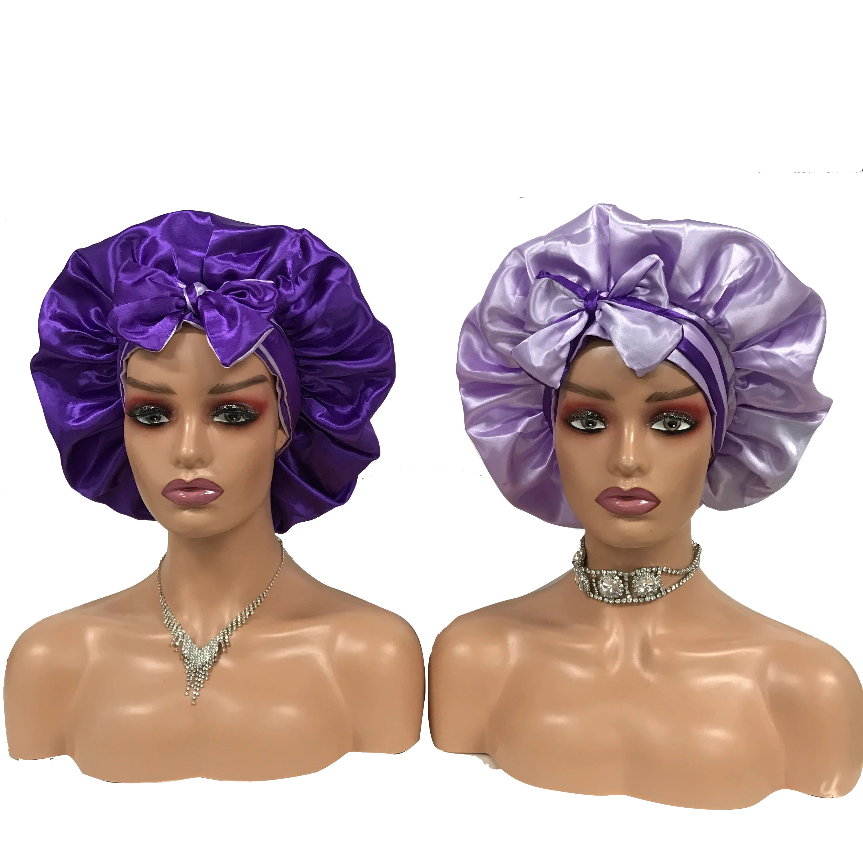 Custom Own Brand Designer Bonnet With  Stretch Tie Band Satin Head Wrap Long Braid Hair Bonnets