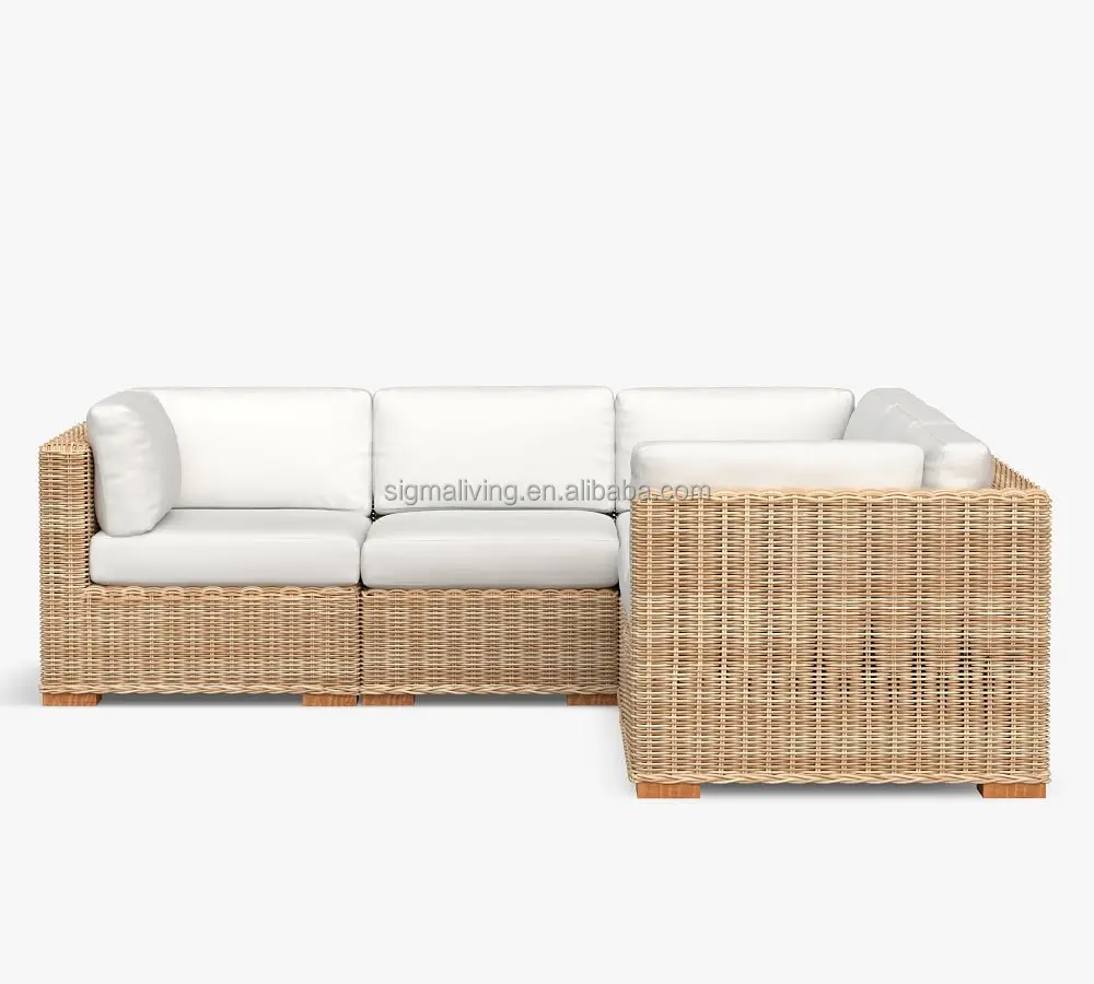 3-Piece Square Arm Loveseat Double Chaise Sofa Set outdoor wicker sofa rattan