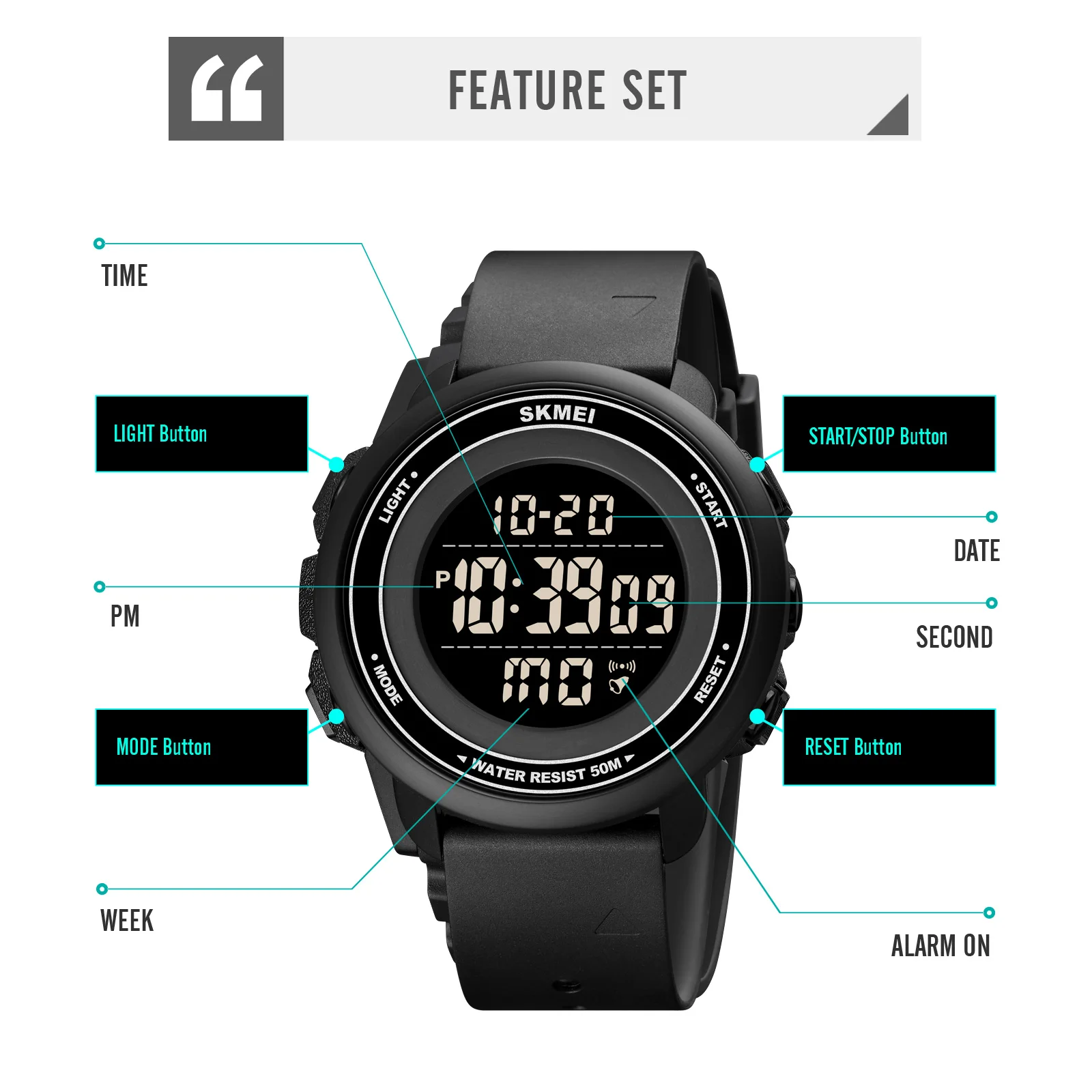 SKMEI 1736  Cheap Sport Chronograph Waterproof Men Digital Watch