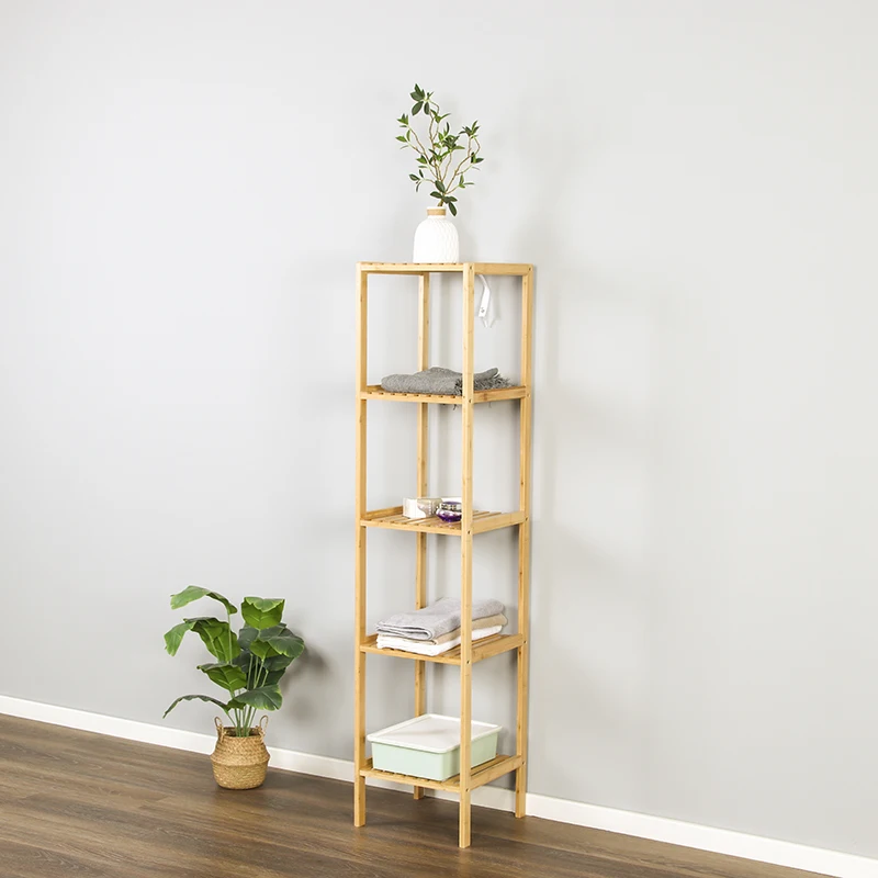 Utility Standing Shelves for Hallway Entryway Bathroom Living Room Square Flower Stand Bamboo Shelf Storage Organizer Rack